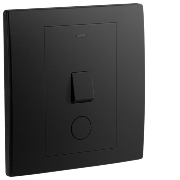 Mallia Senses - 1 gang 1 way double pole switch 20AX with LED indicator and earth terminal cable outlet - Matt Black