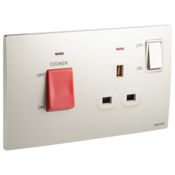 Mallia Senses - 2 gang cooker unit control 45A with BS socket outlet 13A - Champagne