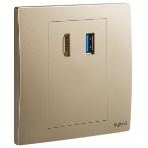 Mallia Senses - HDMI socket outlet with USB A data socket transfer - Dark Bronze