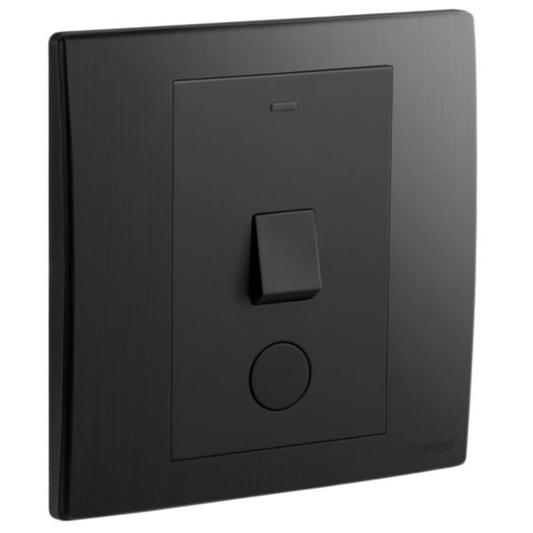 Mallia Senses - 1 gang 1 way double pole switch 20AX with LED indicator and earth terminal cable outlet - Brushed Black
