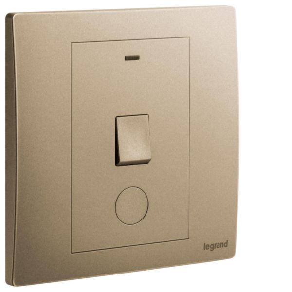 Mallia Senses - 1 gang 1 way double pole switch 20AX with LED indicator and earth terminal cable outlet - Dark Bronze