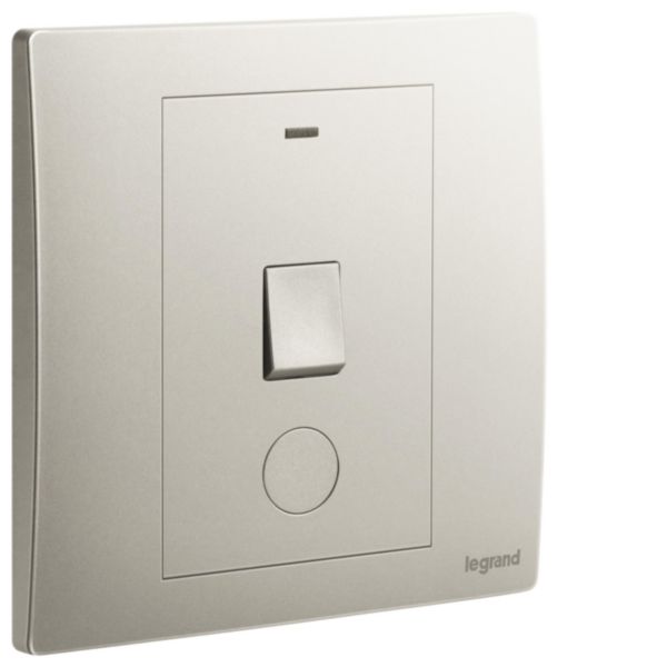 Mallia Senses - 1 gang 1 way double pole switch 20AX with LED indicator and earth terminal cable outlet - Champagne
