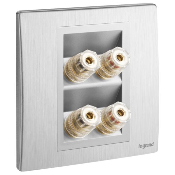 Mallia Senses - 2 gang single loudspeaker socket outlet - Brushed Aluminium