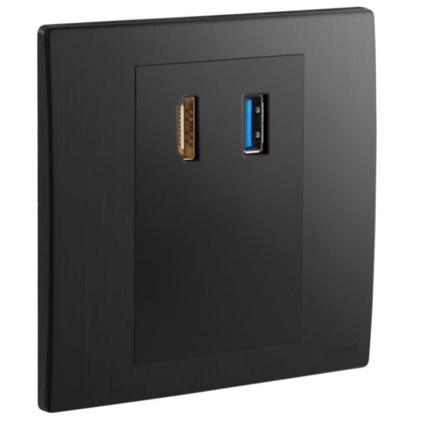 Mallia Senses - HDMI socket outlet with USB A data socket transfer - Brushed Black
