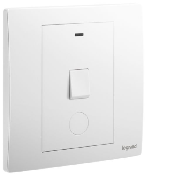 Mallia Senses - 1 gang 1 way double pole switch 20AX with LED indicator and earth terminal cable outlet - Matt White