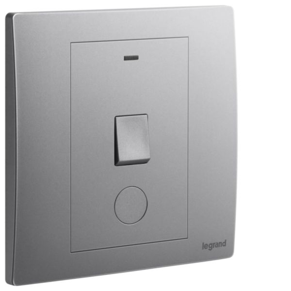 Mallia Senses - 1 gang 1 way double pole switch 20AX with LED indicator and earth terminal cable outlet - Dark Silver