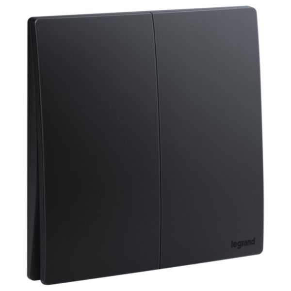 Mallia Senses - 2 gang 1 way switch 16AX - Matt Black